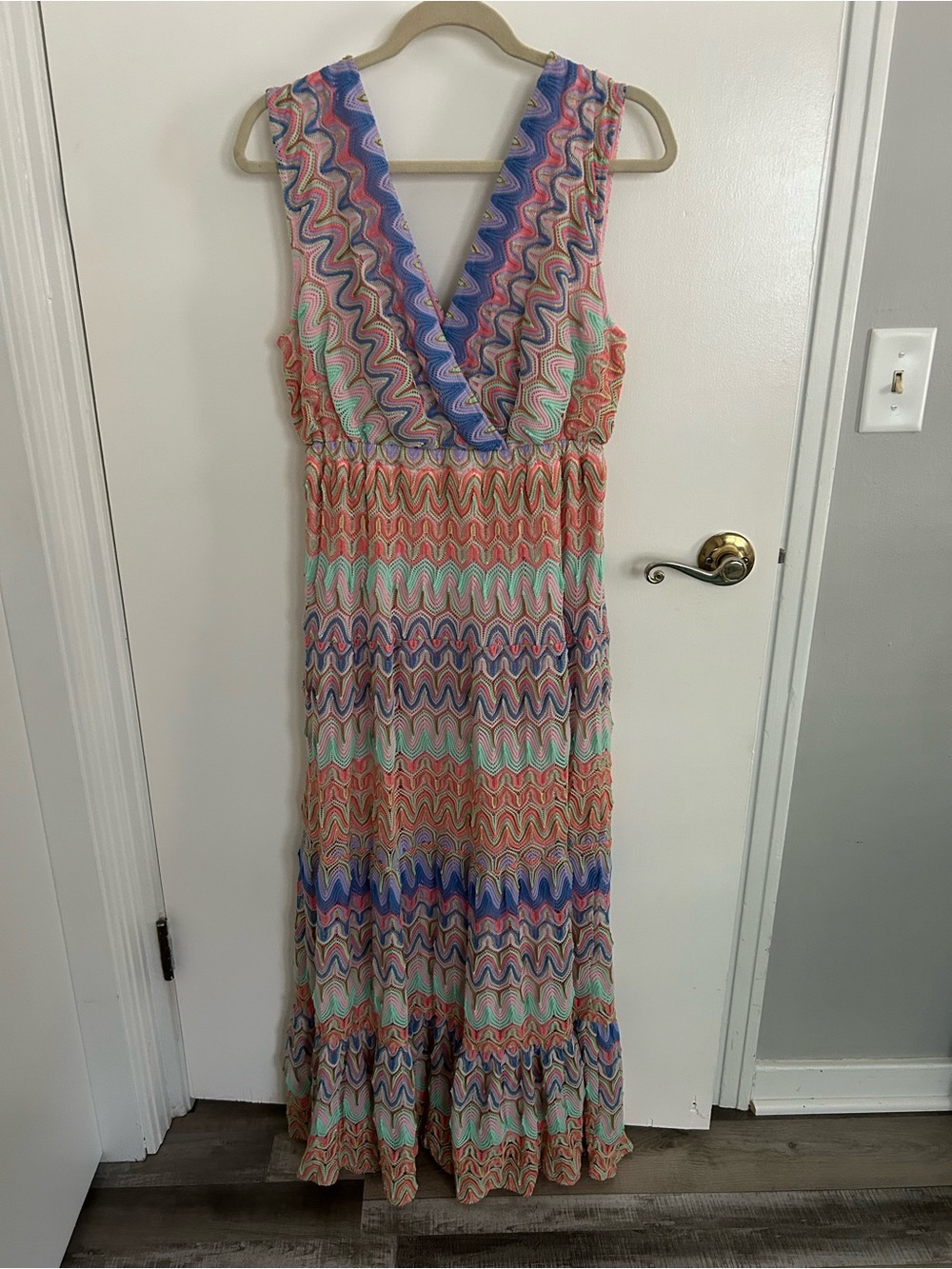 Boston Proper Sleeveless V-Neck Maxi Dress in Coral, Blue, Mint, and Cream